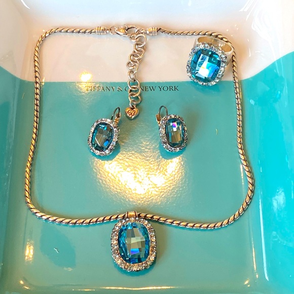 ⭐️SOLD ⭐️Brighton CONTESSA BLUE Swarovski Crystal Necklace Earrings Ring RARE - Picture 10 of 15